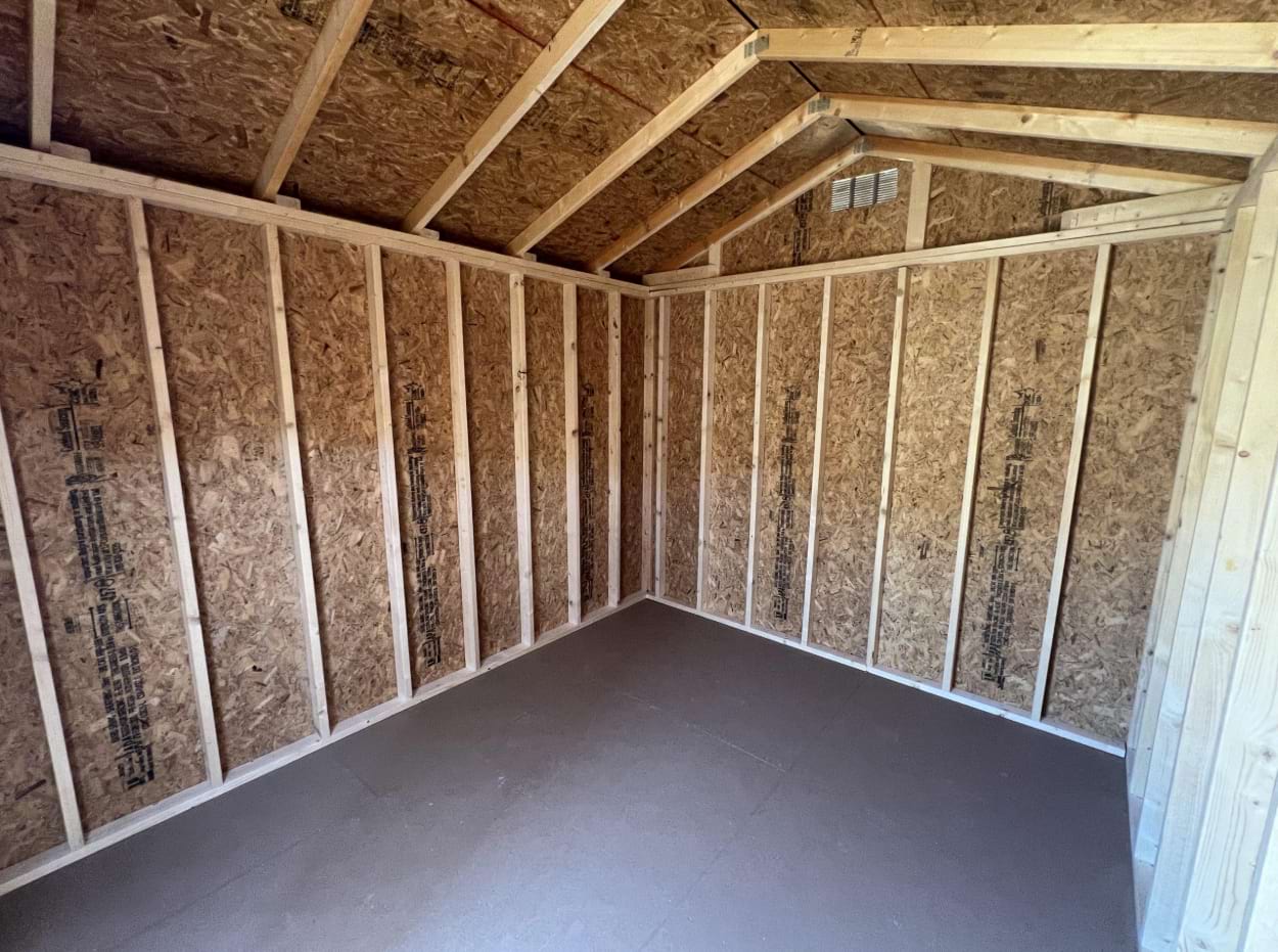 inside framing of a buckskin ten by twelve Utility Shed