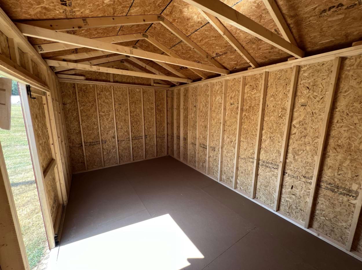 ten by sixteen Utility Shed Urethane Mahogany inside framing