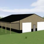 3D mockup of a Custom 40X50X12 Garage with 2 Lean-tos on each end