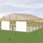 3D mockup of a Custom 40X50X12 Garage with 2 Lean-tos on each end