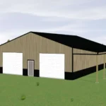 3D mockup of a Custom 40X50X12 Garage with 2 Lean-tos on each end