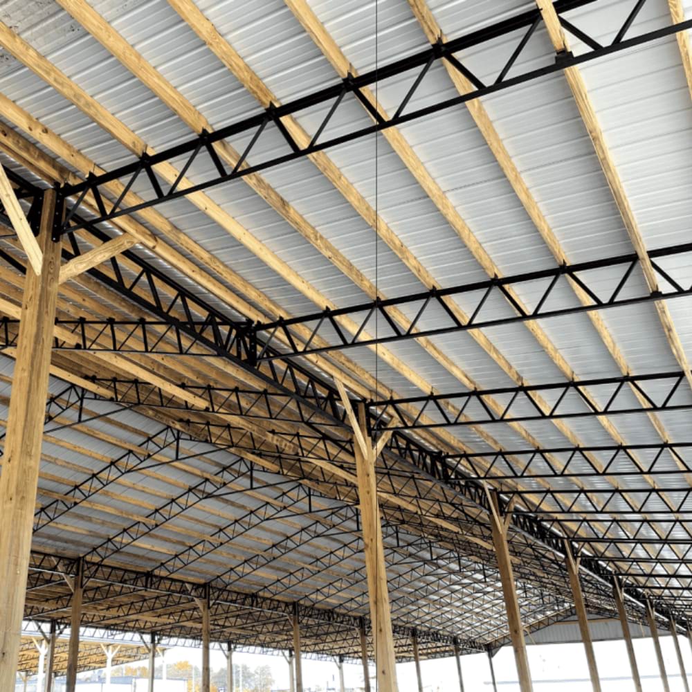 Steel Trusses in place for roof support