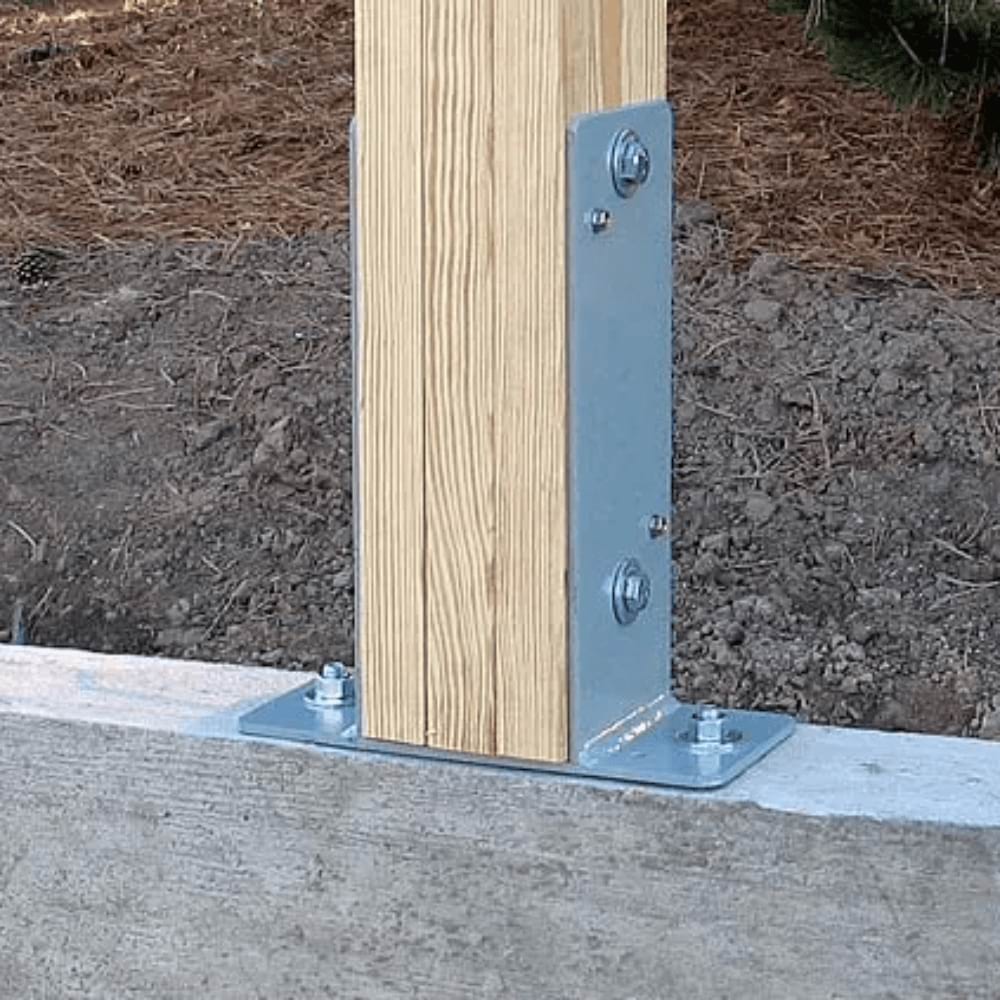 Dry drill set brackets from Sturdi-Wall holding a post to the frame