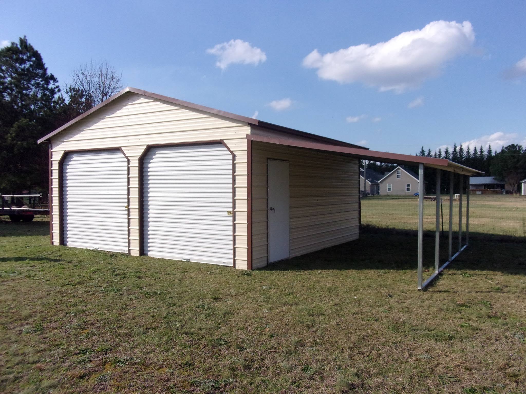 Two-tone steel garage and carport combo